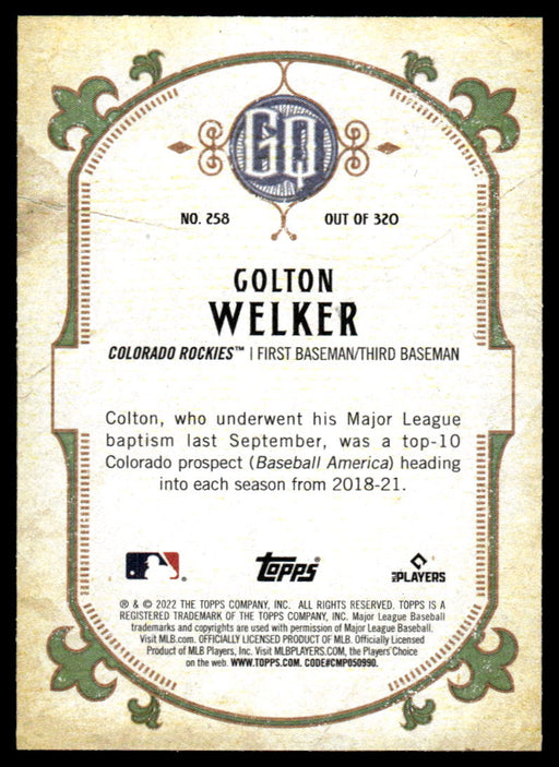 Colton Welker 2022 Topps Gypsy Queen Green Back of Card