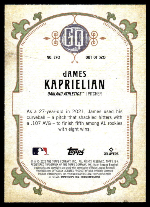 James Kaprielian 2022 Topps Gypsy Queen Green Back of Card