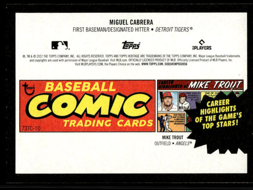 Miguel Cabrera 2022 Topps Heritage 1973 Comics Back of Card