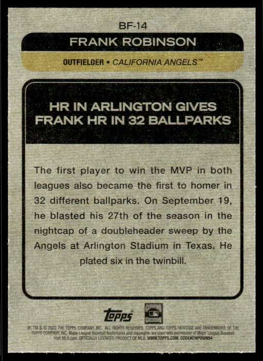 Frank Robinson 2022 Topps Heritage Baseball Flashbacks Back of Card