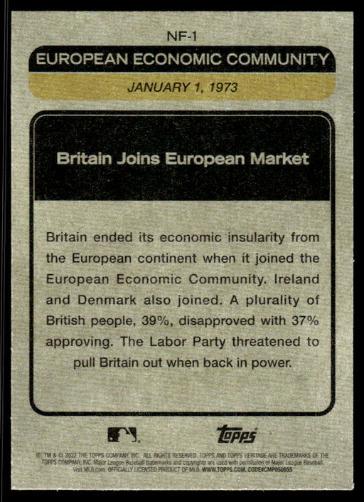 European Economic Community Is Formed 2022 Topps Heritage News Flashbacks Back of Card