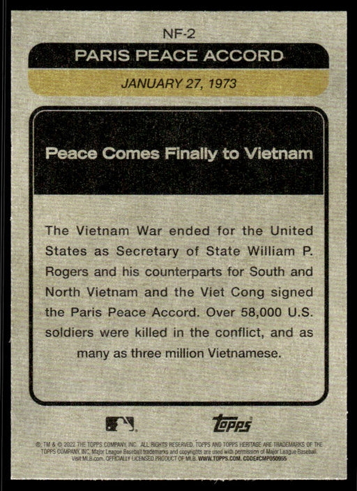 Paris Peace Accord Is Signed 2022 Topps Heritage News Flashbacks Back of Card