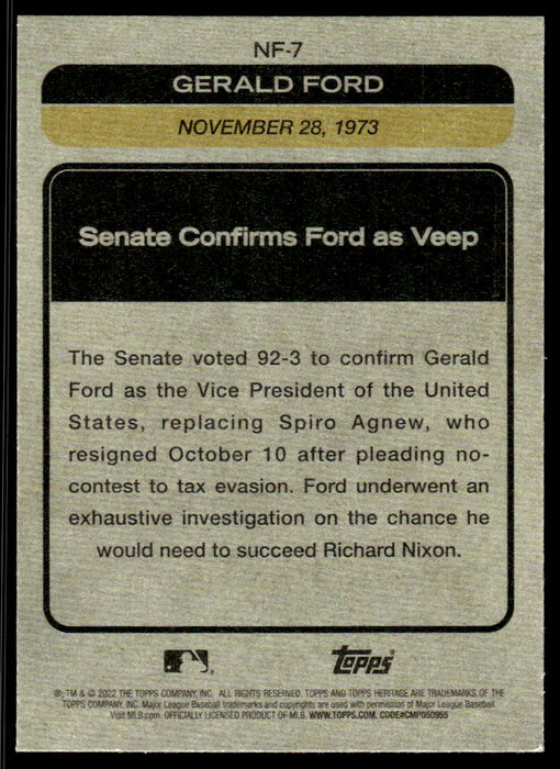 US Senate Votes To Confirm Gerald Ford As Vice President 2022 Topps Heritage News Flashbacks Back of Card