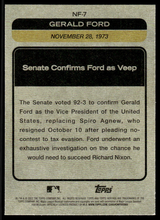 US Senate Votes To Confirm Gerald Ford As Vice President 2022 Topps Heritage News Flashbacks Back of Card