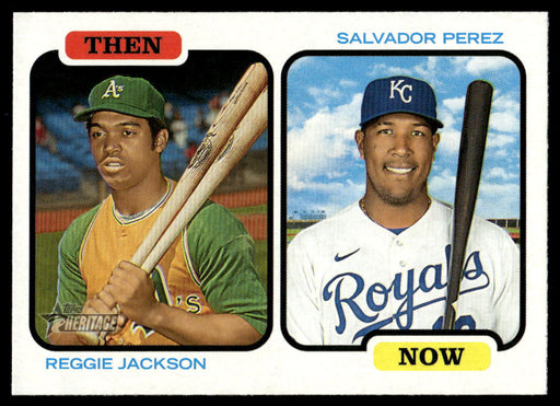 Reggie Jackson / Salvador Perez 2022 Topps Heritage Then and Now Front of Card