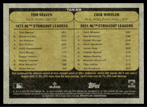 Tom Seaver / Zack Wheeler 2022 Topps Heritage Then and Now Back of Card