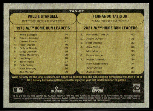 Willie Stargell / Fernando Tatis Jr. 2022 Topps Heritage Then and Now Back of Card
