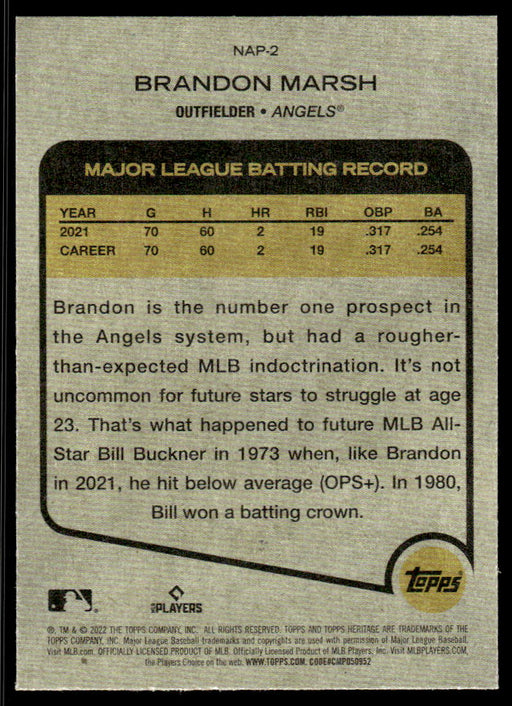 Brandon Marsh 2022 Topps Heritage New Age Performers Back of Card