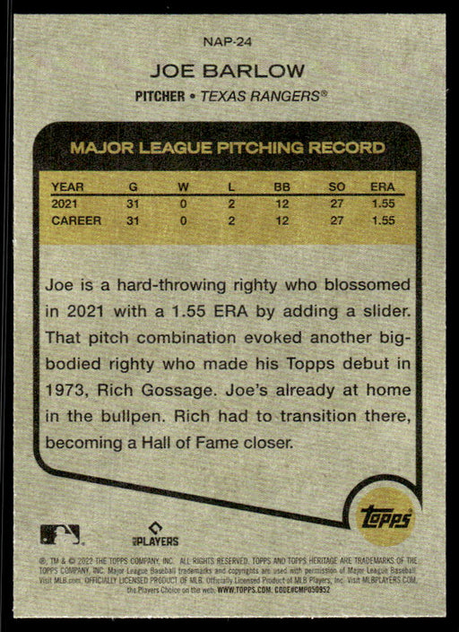 Joe Barlow 2022 Topps Heritage New Age Performers Back of Card