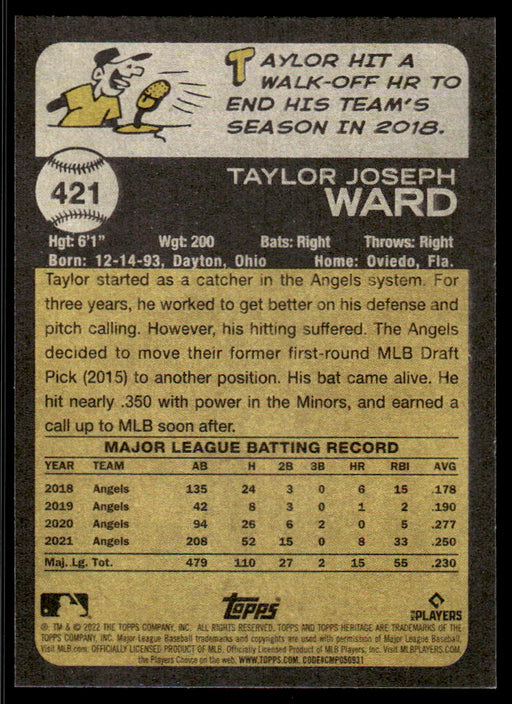 Taylor Ward 2022 Topps Heritage Short Print Back of Card