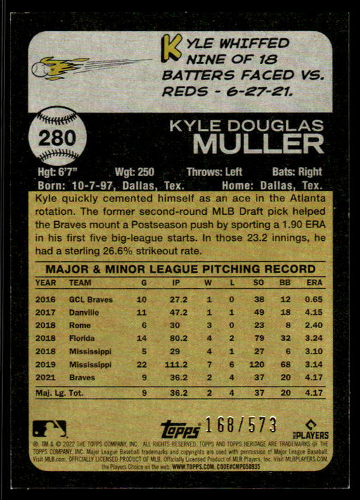 Kyle Muller 2022 Topps Heritage Red Refractor Back of Card