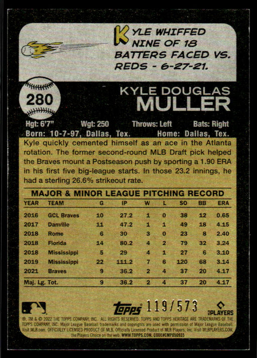 Kyle Muller 2022 Topps Heritage Red Refractor Back of Card