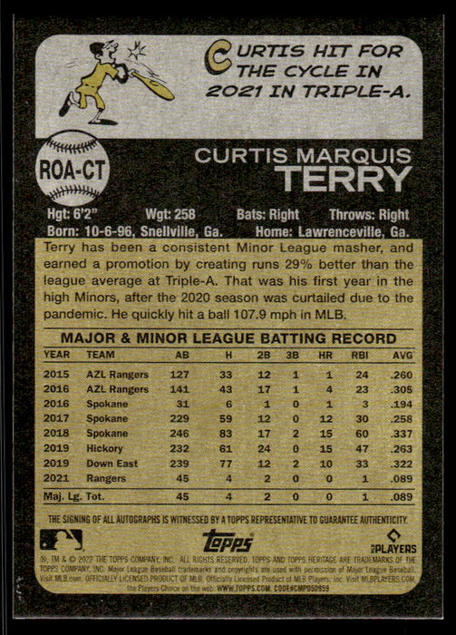 Curtis Terry 2022 Topps Heritage Back of Card