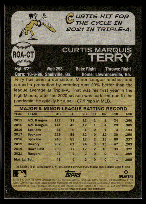 Curtis Terry 2022 Topps Heritage Back of Card