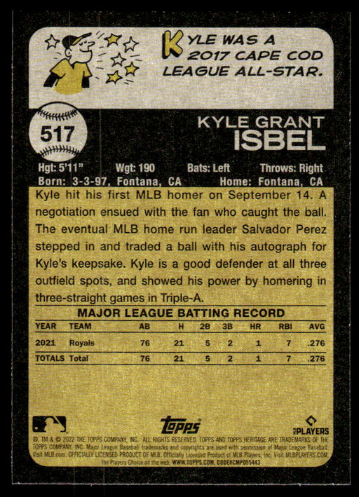 Kyle Isbel 2022 Topps Heritage High Base Back of Card