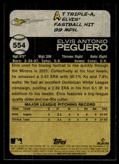 Elvis Peguero 2022 Topps Heritage High Base Back of Card