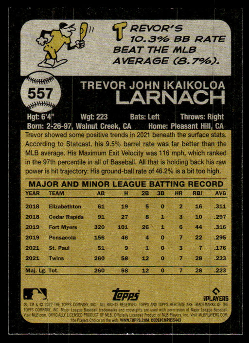 Trevor Larnach 2022 Topps Heritage High Base Back of Card