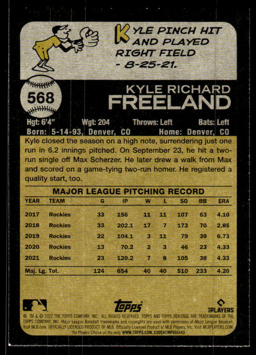 Kyle Freeland 2022 Topps Heritage High Base Back of Card