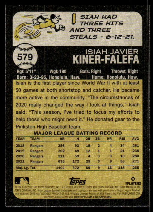 Isiah Kiner-Falefa 2022 Topps Heritage High Base Back of Card