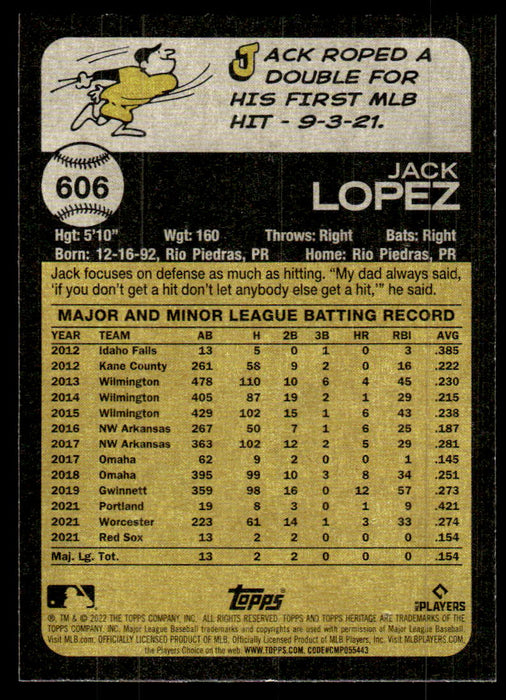 Jack Lopez 2022 Topps Heritage High Base Back of Card