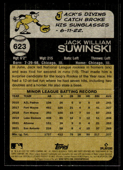 Jack Suwinski 2022 Topps Heritage High Base Back of Card