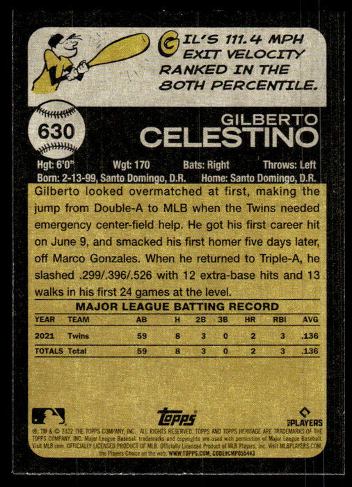 Gilberto Celestino 2022 Topps Heritage High Base Back of Card