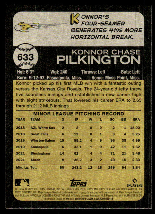 Konnor Pilkington 2022 Topps Heritage High Base Back of Card