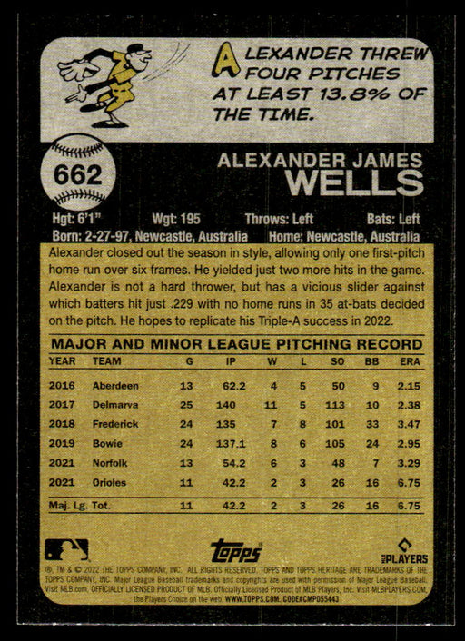 Alexander Wells 2022 Topps Heritage High Base Back of Card