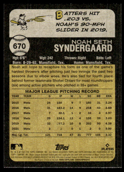 Noah Syndergaard (Philadelphia Phillies) Signed 2022 Topps Heritage Card