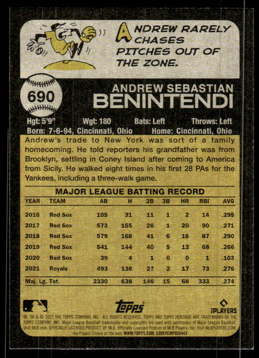Andrew Benintendi 2022 Topps Heritage High Base Back of Card