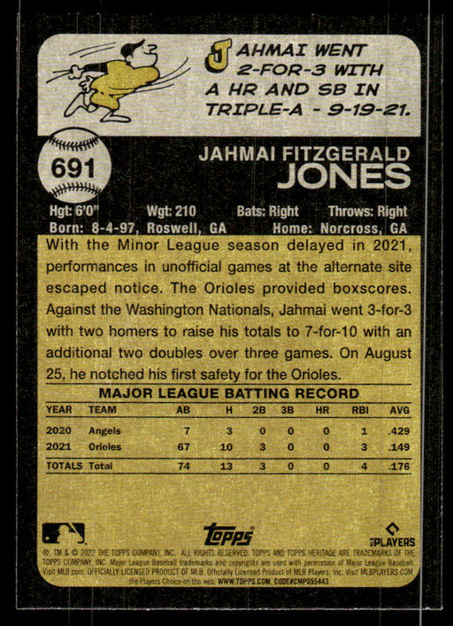 Jahmai Jones 2022 Topps Heritage High Base Back of Card