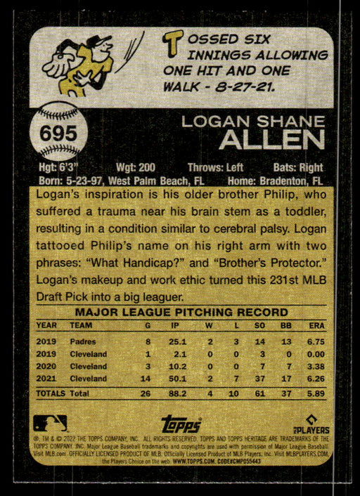 Logan Allen 2022 Topps Heritage High Base Back of Card