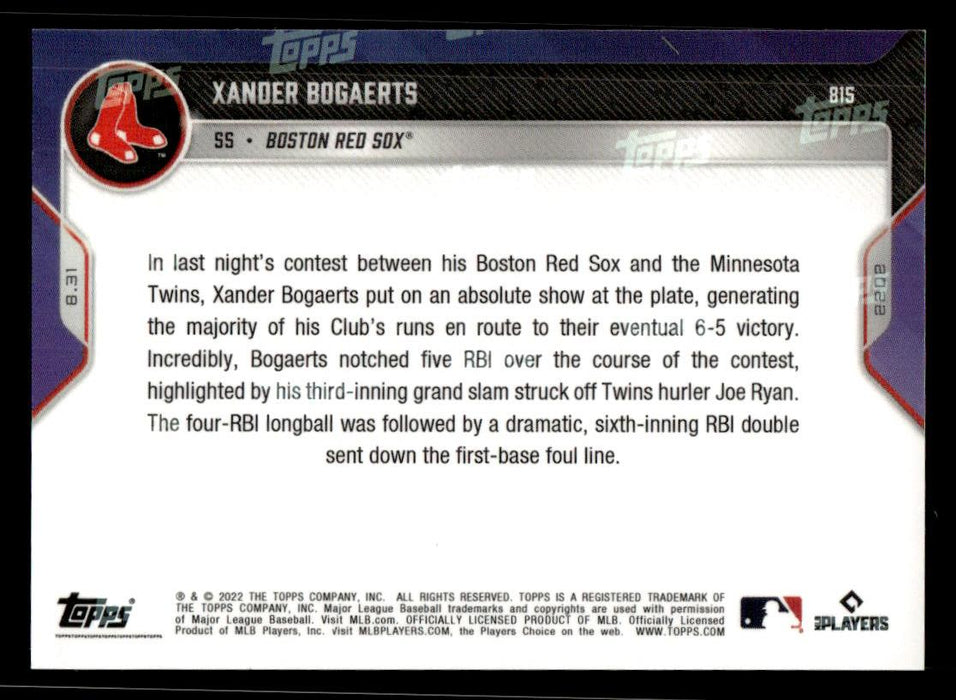 Xander Bogaerts 2022 Topps Now Base Back of Card