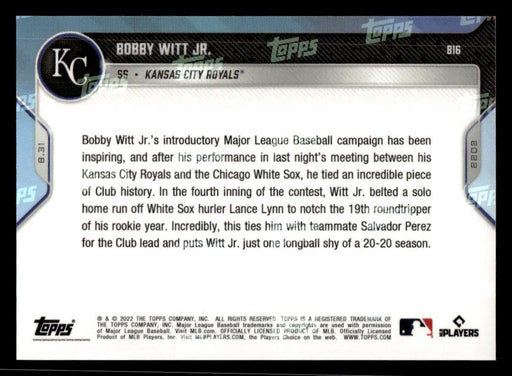 Bobby Witt Jr. - 2022 MLB TOPPS NOW Card 816 