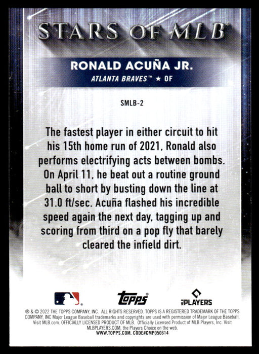 Ronald Acuna Jr. 2022 Topps Series 1 Stars of MLB Back of Card