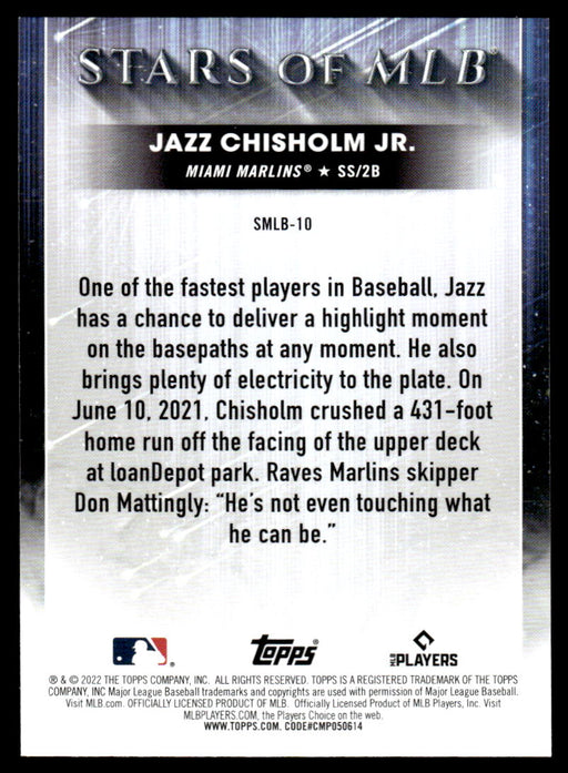 Jazz Chisholm Jr. 2022 Topps Series 1 Stars of MLB Back of Card