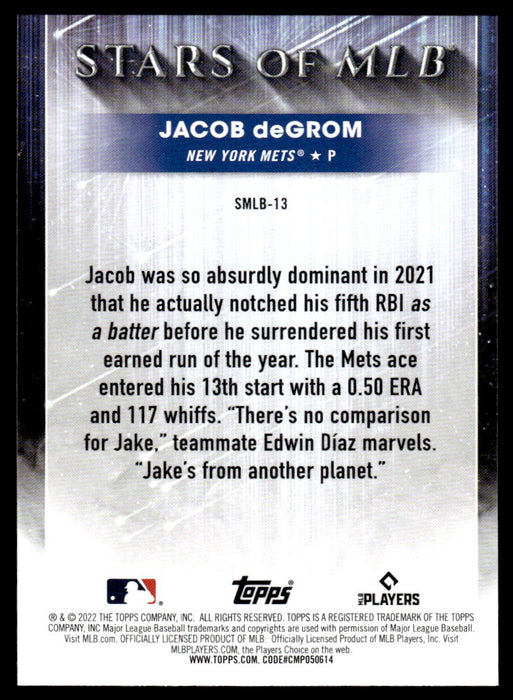 Jacob deGrom 2022 Topps Series 1 Stars of MLB Back of Card