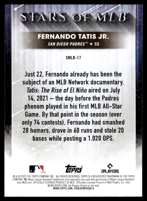 Fernando Tatis Jr. 2022 Topps Series 1 Stars of MLB Back of Card