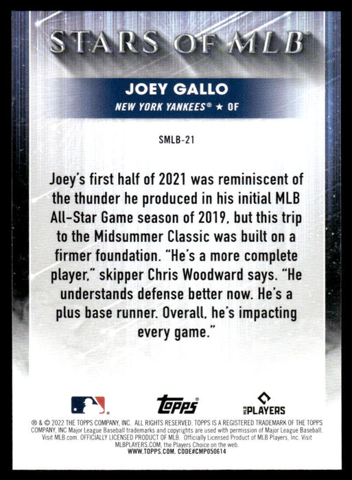 Joey Gallo 2022 Topps Series 1 Stars of MLB Back of Card