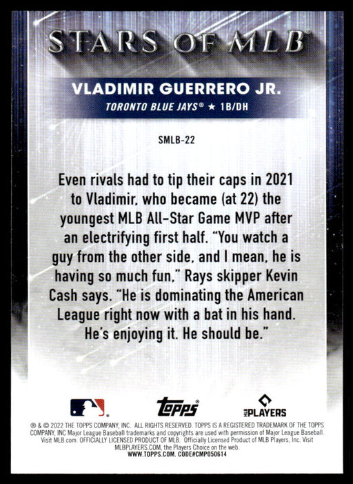 Vladimir Guerrero Jr. 2022 Topps Series 1 Stars of MLB Back of Card