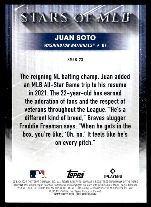 Juan Soto 2022 Topps Series 1 Stars of MLB Back of Card