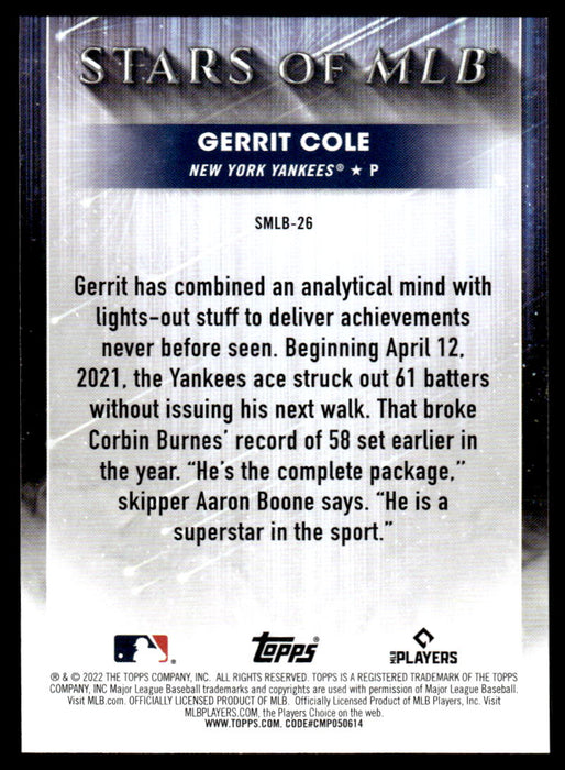 Gerrit Cole 2022 Topps Series 1 Stars of MLB Back of Card