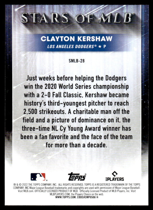 Clayton Kershaw 2022 Topps Series 1 Stars of MLB Back of Card