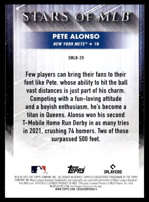 Pete Alonso 2022 Topps Series 1 Stars of MLB Back of Card