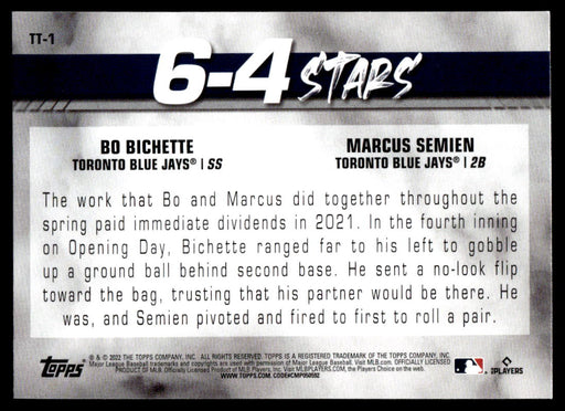 Marcus Semien / Bo Bichette 2022 Topps Series 1 6-4 Stars Back of Card