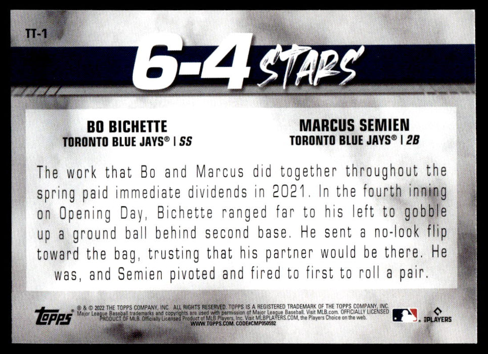 Marcus Semien / Bo Bichette 2022 Topps Series 1 6-4 Stars Back of Card