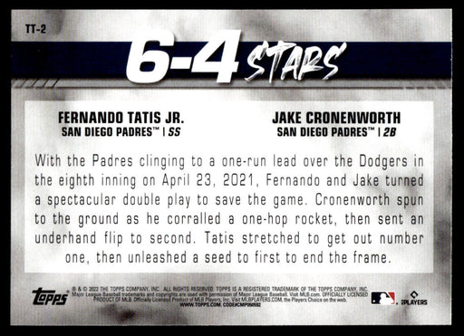 Jake Cronenworth / Fernando Tatis Jr. 2022 Topps Series 1 6-4 Stars Back of Card