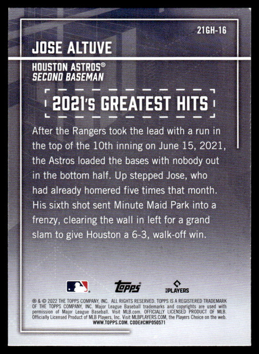 Jose Altuve 2022 Topps Series 1 Greatest Hits Back of Card