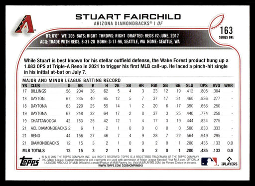 Stuart Fairchild 2022 Topps Series 1 Rainbow Foil Back of Card