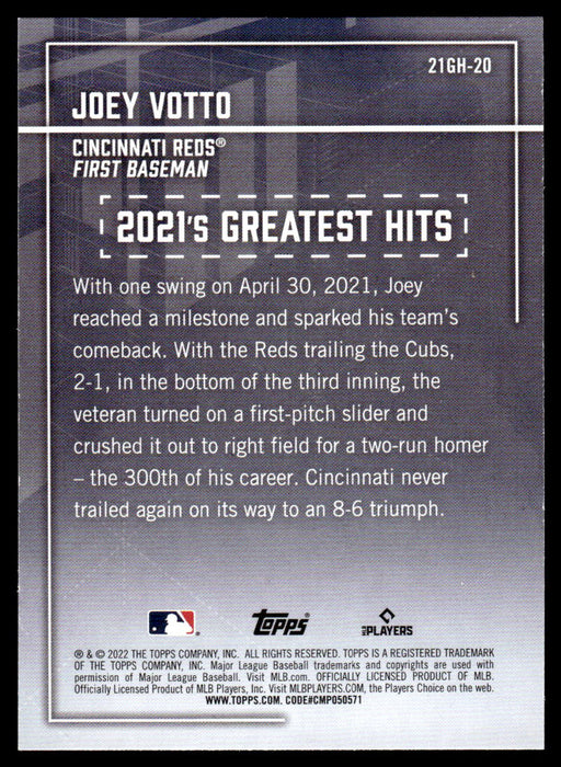 Joey Votto 2022 Topps Series 1 Greatest Hits Back of Card